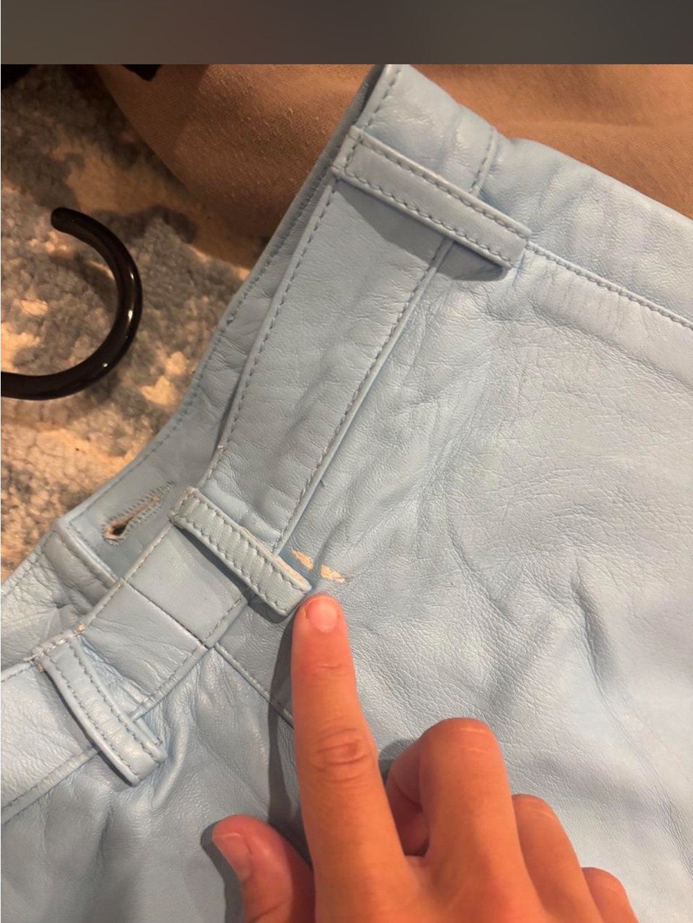 heavy manners blue leather wide leg pants - Picture 5 of 5